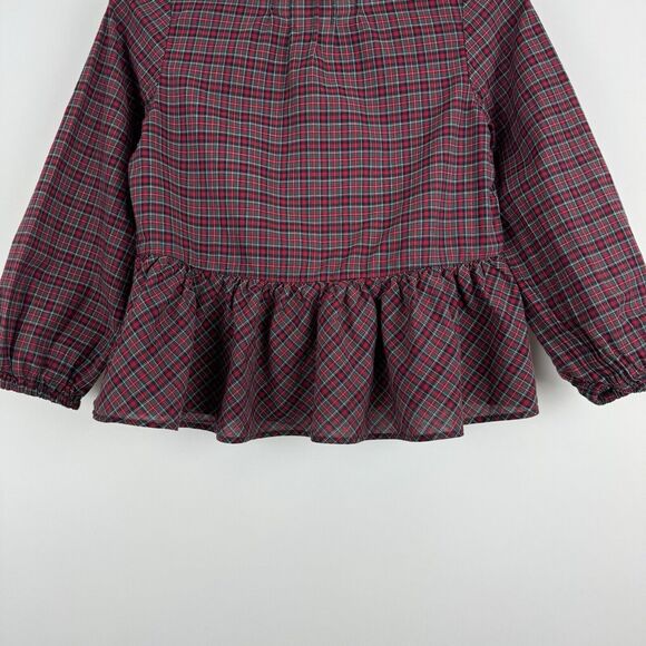 Ralph Lauren Girl's Plaid Red Green Tartan Long Sleeve Ruffle Buttons Top Size 5 - Picture 9 of 15